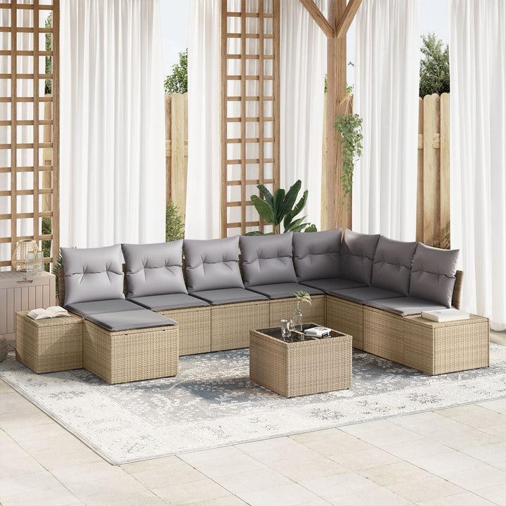 Have Sofa Sæt 9 dele Beige og Grå Rattan og Stof Have Sofa