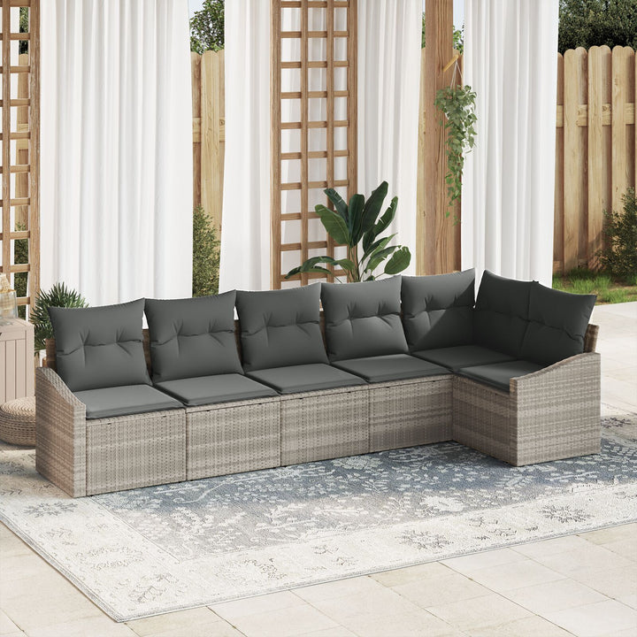 Havesofa Sæt 6-delt Grå PE Wicker Havesofa Stol Rektangulær