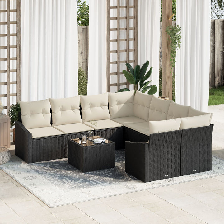 Have Sofa Sæt Sæt af 9 Cremefarvet og Sort Rattan, Polyester