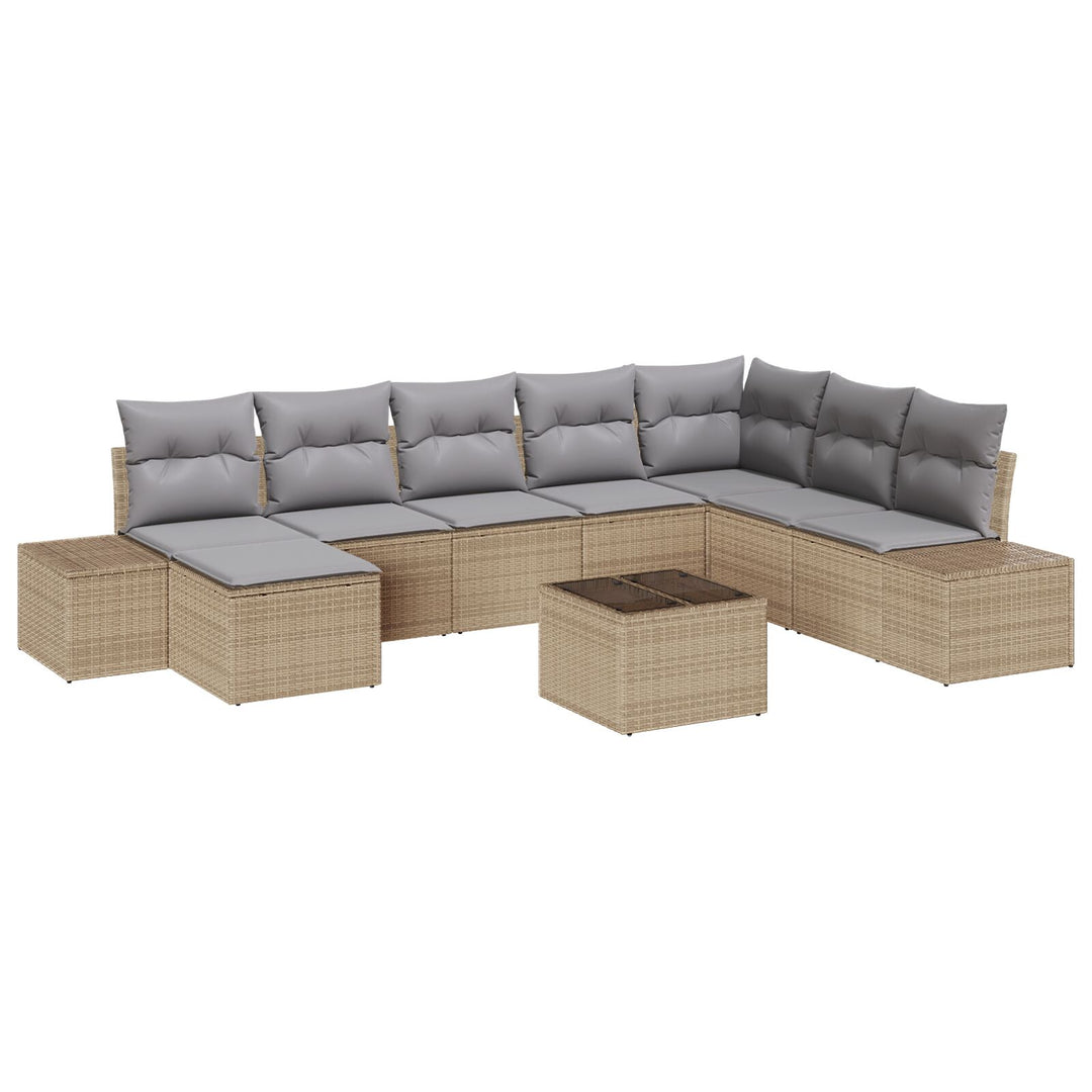 Have Sofa Sæt 9 dele Beige og Grå Rattan og Stof Have Sofa