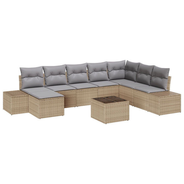 Have Sofa Sæt 9 dele Beige og Grå Rattan og Stof Have Sofa