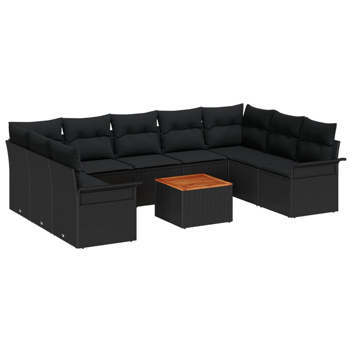 10 Styk Have Sofa Sæt med Puder Sort Poly Rattan Akacie