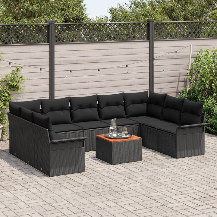 10 Styk Have Sofa Sæt med Puder Sort Poly Rattan Akacie
