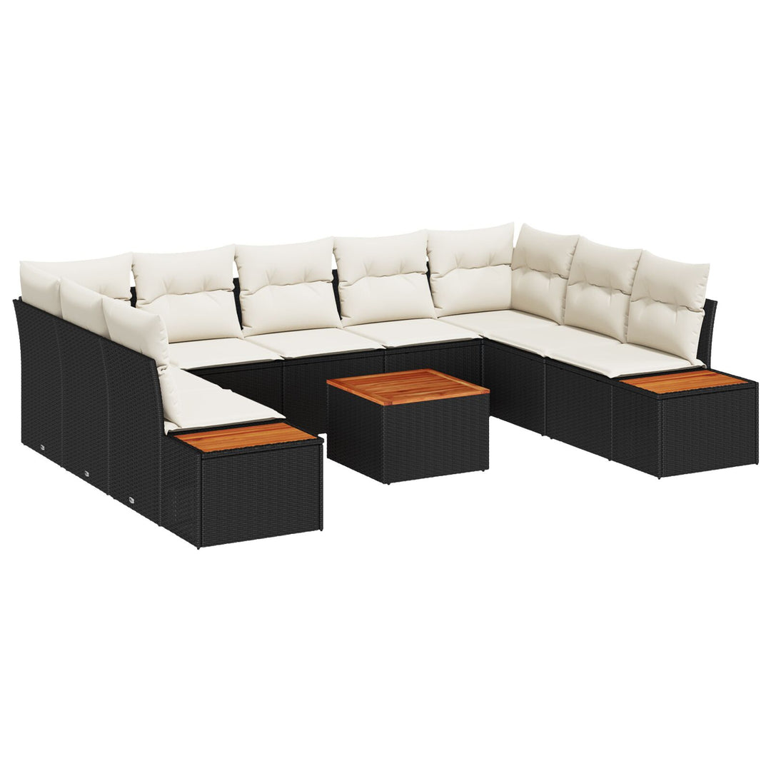 10 Stykke Have Sofa Sæt med Puder Sort Poly Rattan Akacia