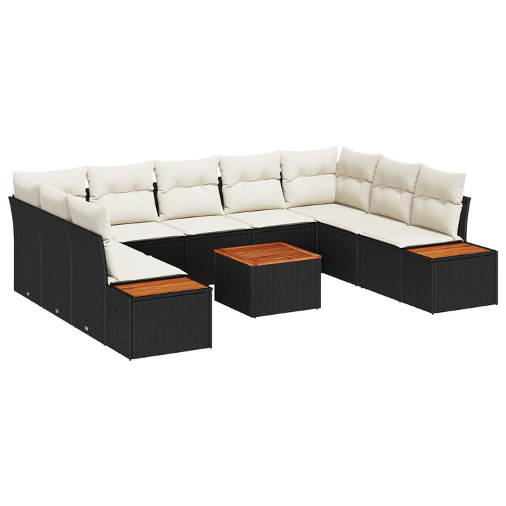 10 Stykke Have Sofa Sæt med Puder Sort Poly Rattan Akacia