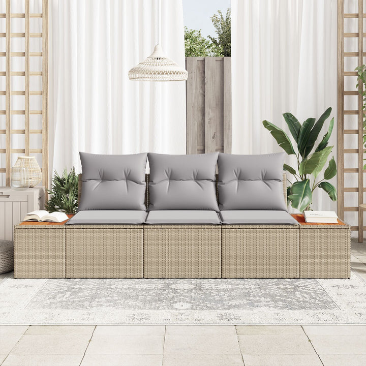 3 Deles Have Sofa Set med Hynder Beige Poly Rattan Akacie