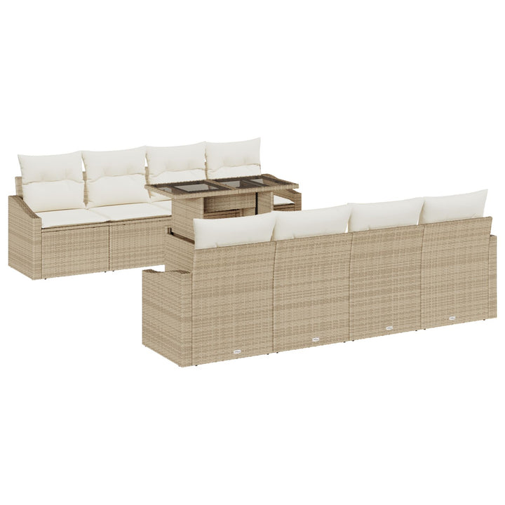 9-delt havesofa sæt med puder beige poly rattan