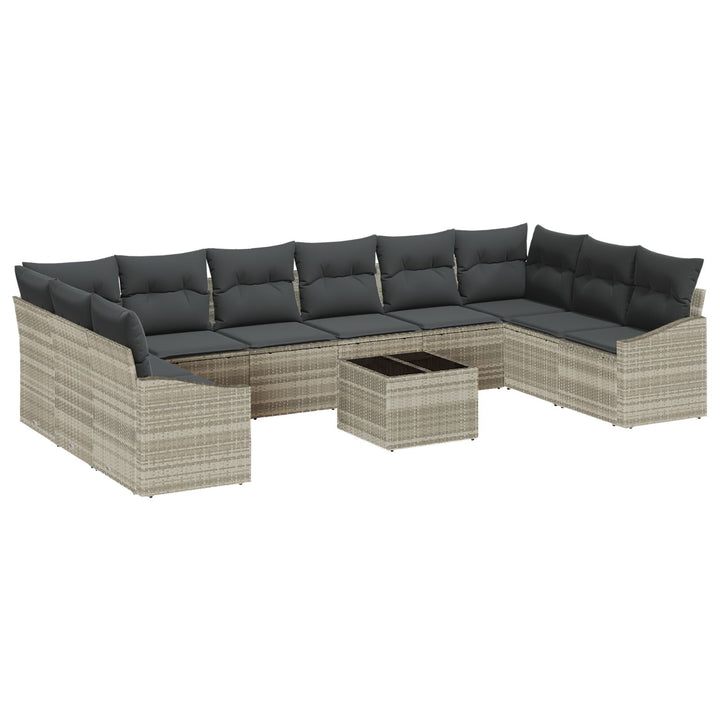 11 Stykker Have Sofa Sæt med Hynder Grå Poly Rattan