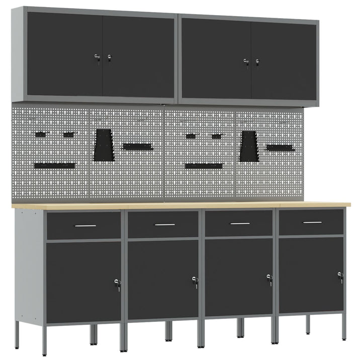 10-delt værkstedsskab og pegboard sæt i sort MDF og metal