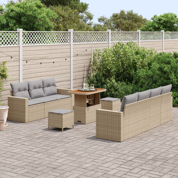 10 Stykker Havemøbel Sæt med Hynder Beige Poly Rattan Akacia, vidaXL 3 Stykker Havemøbel Sæt med Hynder Beige Poly Rattan Akacia