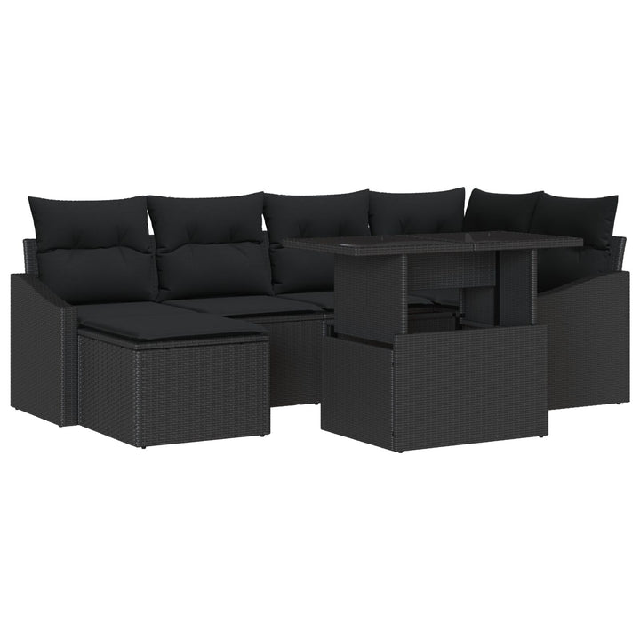 Have Sofa Sæt 7 Delere Sort Rattan, Polyester Have Sofa Sæt