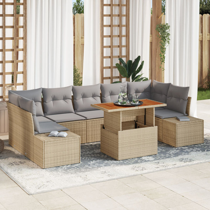 Have Sofa Set Sæt af 8 Naturlig beige, grå Poly rattan, hærdet glas