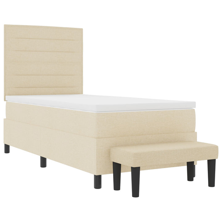 Boksseng med madras og bænk Creme 90x190 cm Stof