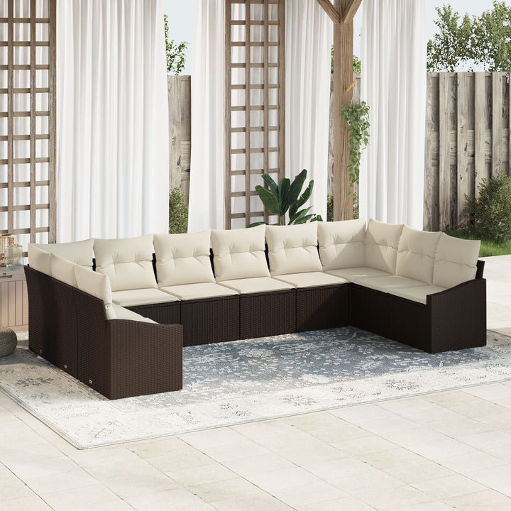 Havesofa Sæt 10 Delers Beige Rattan Havesofa Rektangulær