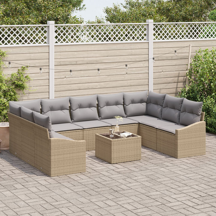 Have Sofa Sæt 10-delt Beige, Grå Poly Rattan, Stof Udendørs Sofa