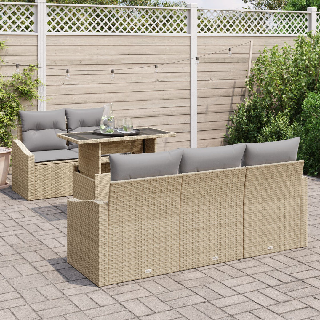 Have Sofa Sæt 6-delt Beige Rattan Udendørs Sofa Rektangulær