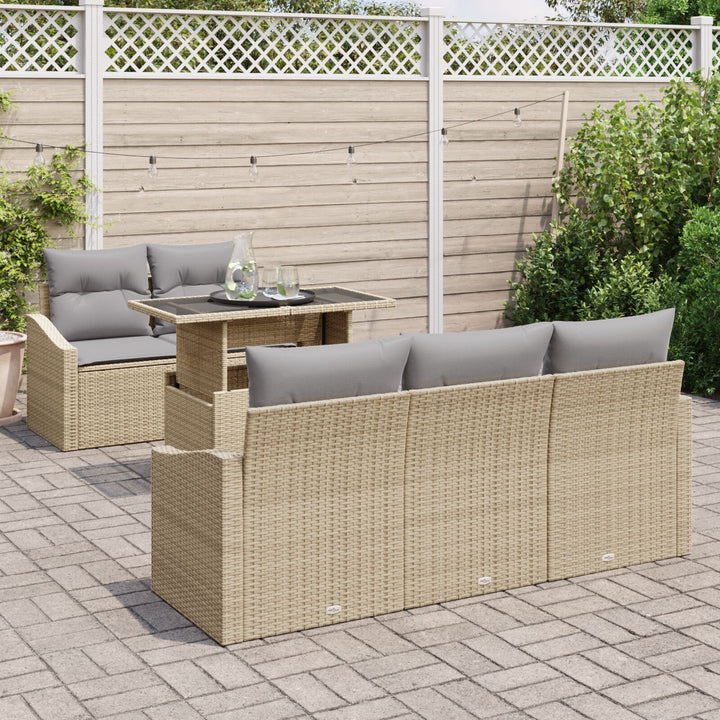 Have Sofa Sæt 6-delt Beige Rattan Udendørs Sofa Rektangulær