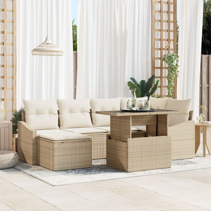 Have Sofa Sæt Sæt med 7 Beige Rattan, Polyester Have Sofa Sæt
