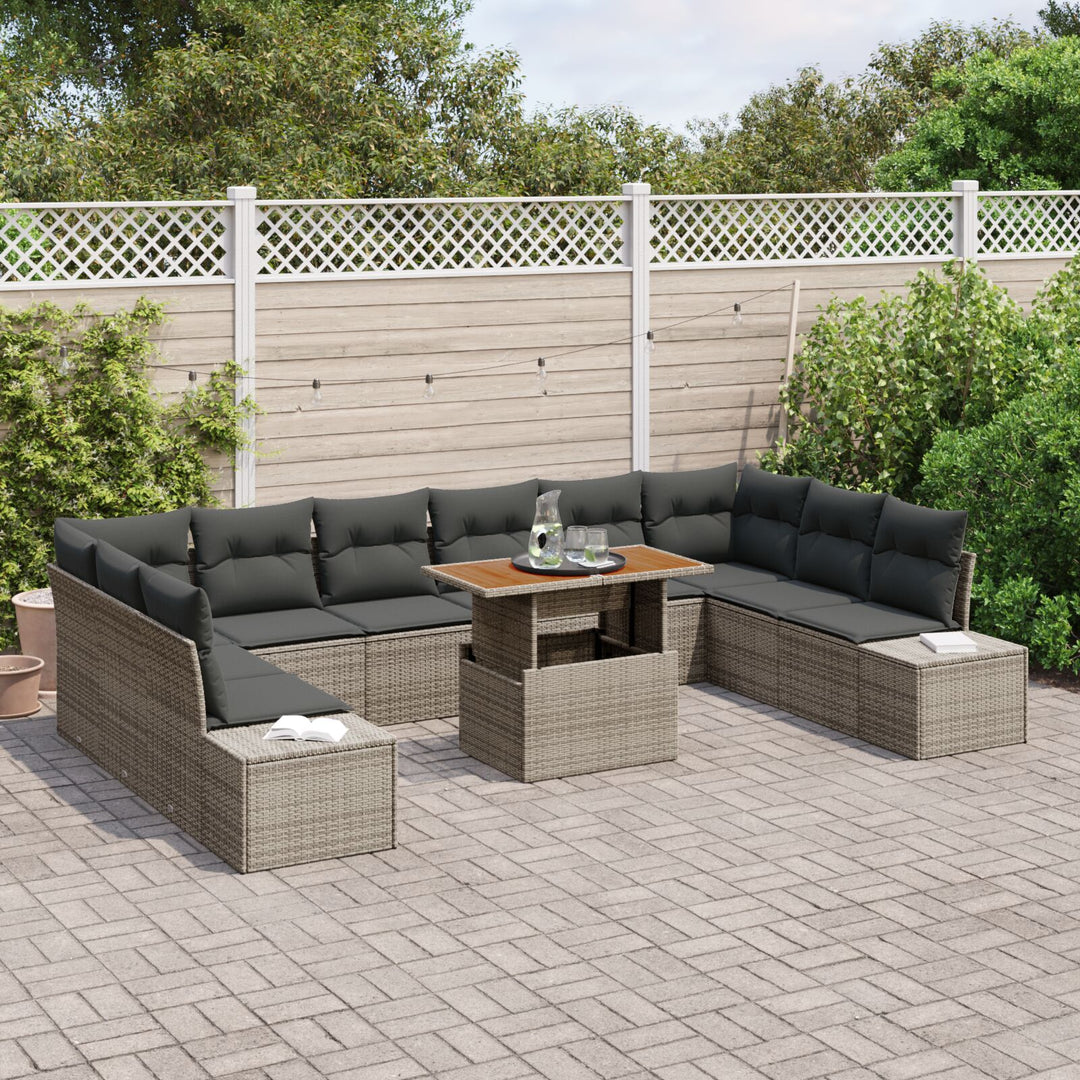11 delte Havemøbel Sofa Sæt med Puder Grå Poly Rattan