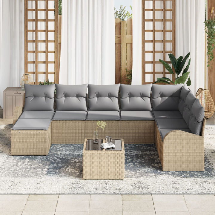 Have Sofa Sæt 9 Delers Beige Rattan Have Sofa Sæt Rektangulær
