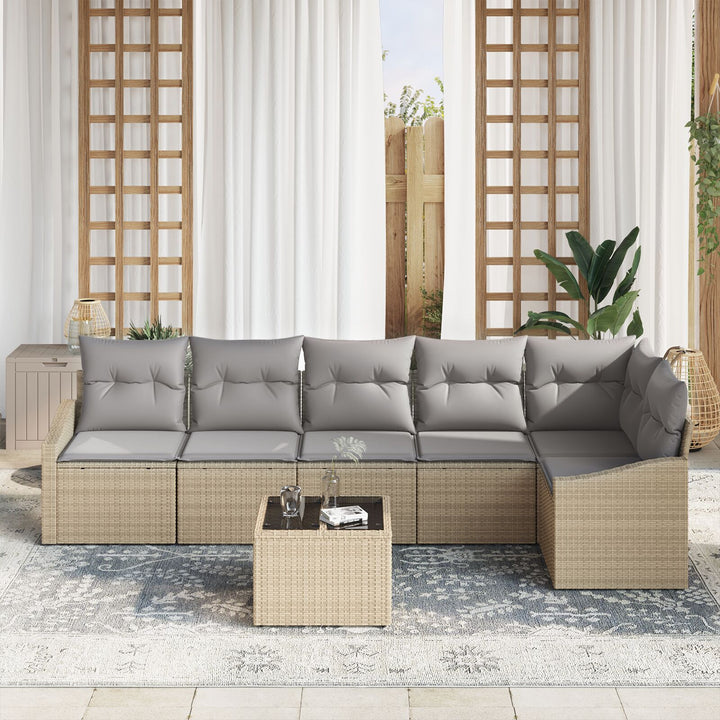 Have Sofa Sæt 7 Delt Beige PE Rattan Udendørs Sofa Rektangulær