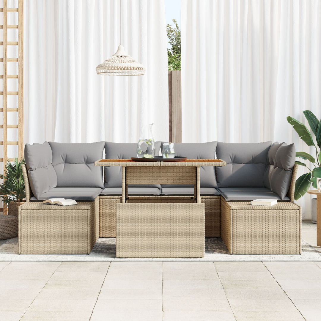 Have Sofa Sæt 7 Deler Beige, Grå Rattan, Polyester