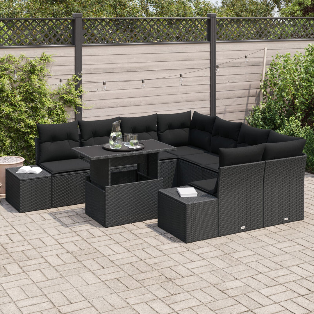 Havnesofa sæt Sæt af 9 Sort Rattan, Polyester, Glas Havnesofa sæt
