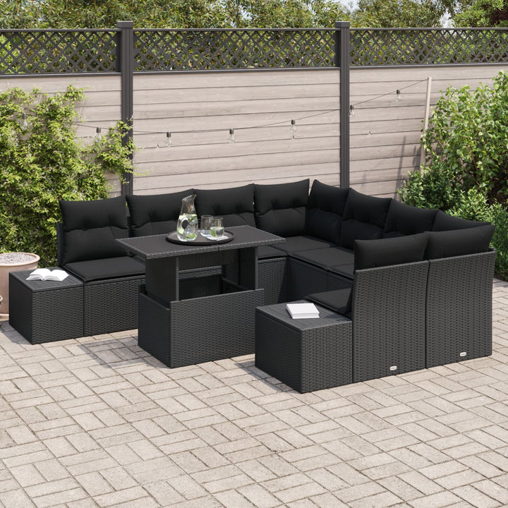 Havnesofa sæt Sæt af 9 Sort Rattan, Polyester, Glas Havnesofa sæt