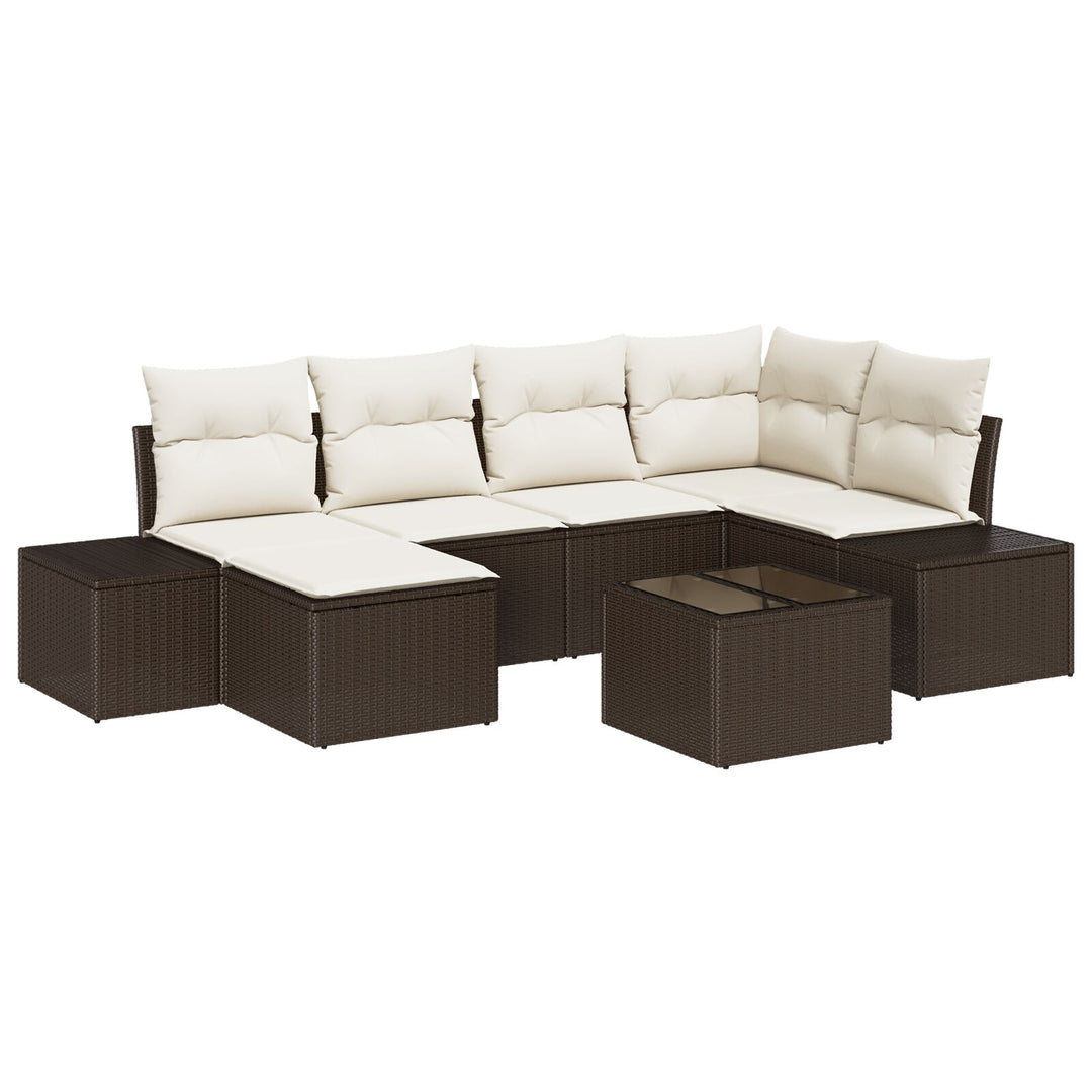 Have Sofa Sæt Sæt af 7 Brun og creme Rattan og stof Have sofa sæt