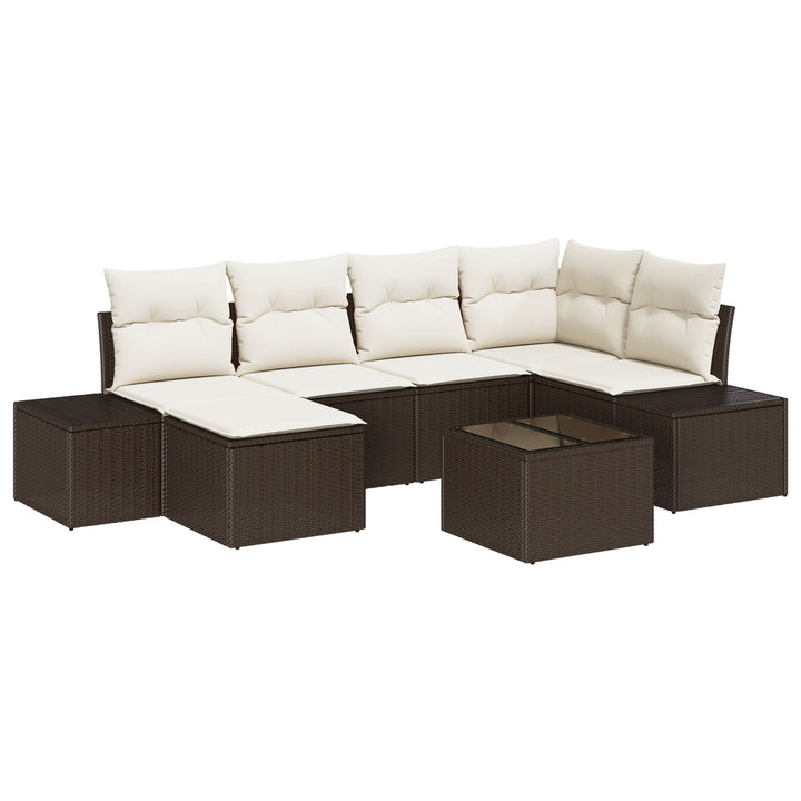 Have Sofa Sæt Sæt af 7 Brun og creme Rattan og stof Have sofa sæt