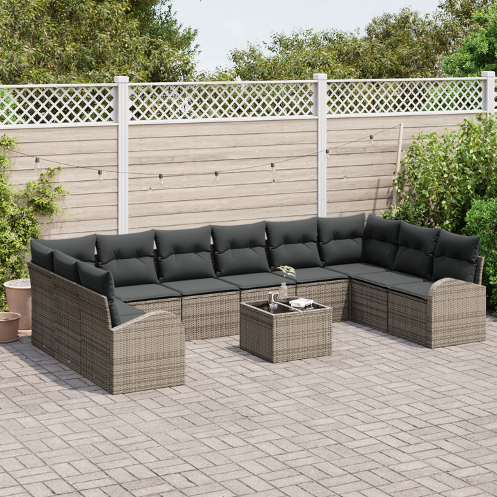 10 Delt Have Sofa Sæt med Puder Sort Poly Rattan