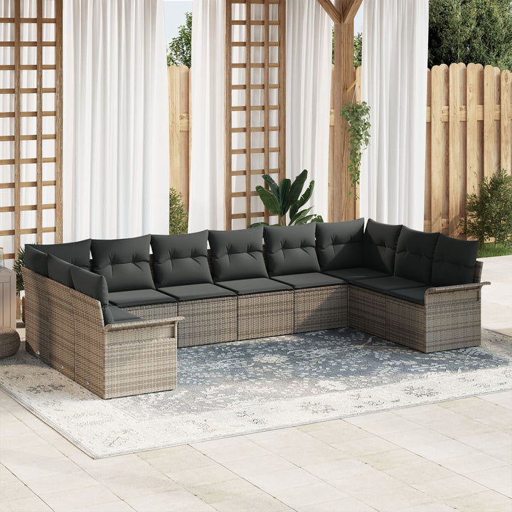 10 Delers Have Sofa Sæt med Puder Grå Poly Rattan