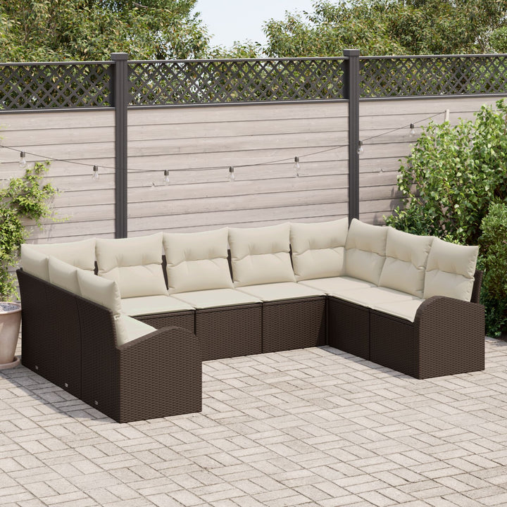 Have Sofa Sæt 9 Styk Brun og Creme Rattan Have Sofa Sæt
