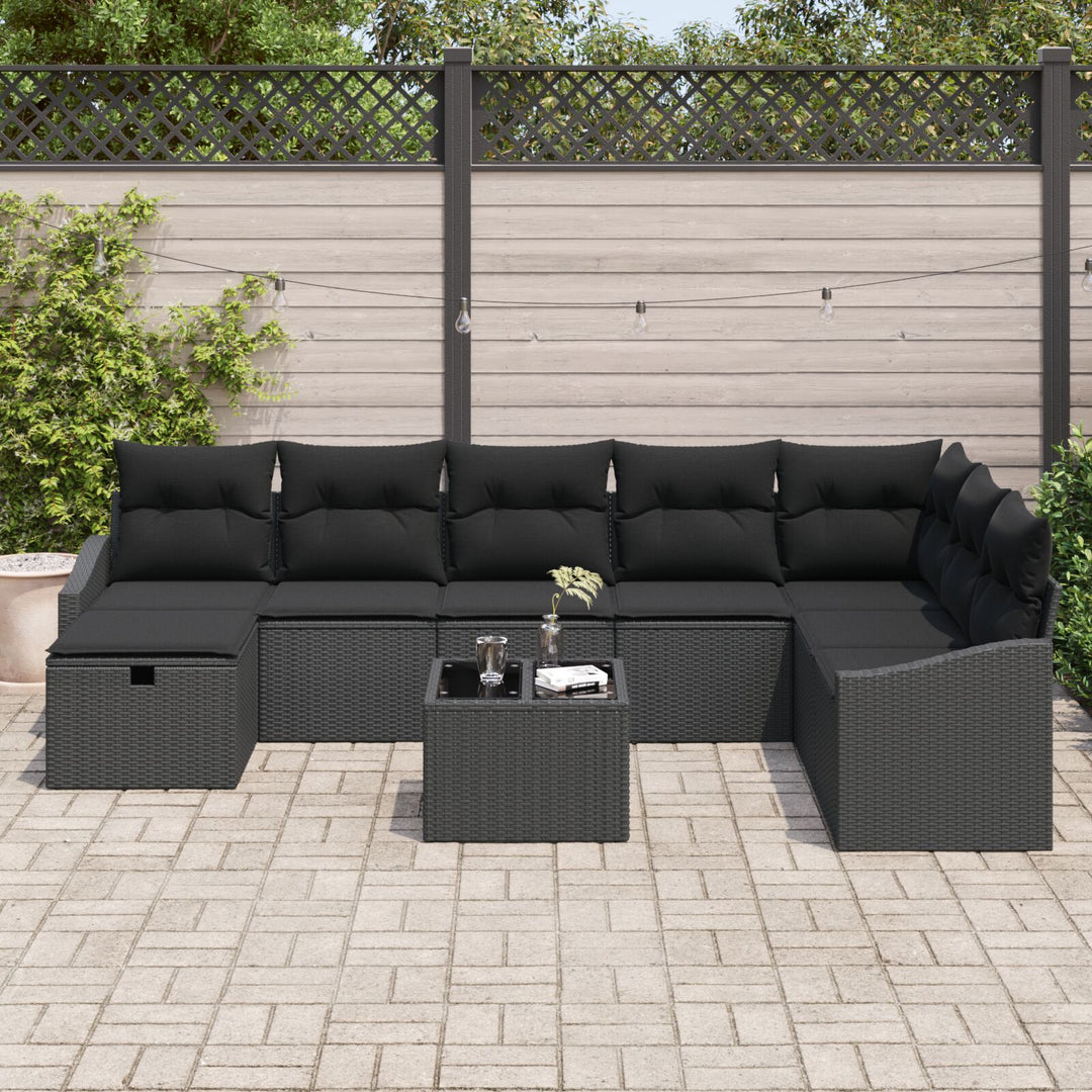 9-delt Havensofa Sæt med Puder Sort Poly Rattan