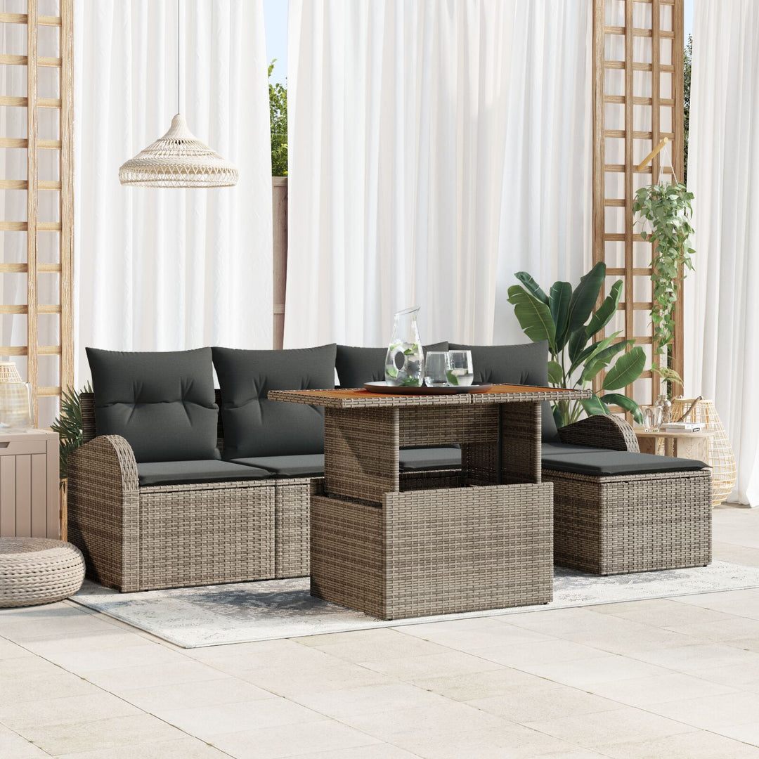 Have Sofa Sæt 6 Delt Grå Rattan Udendørs Spisestue Rektangulær