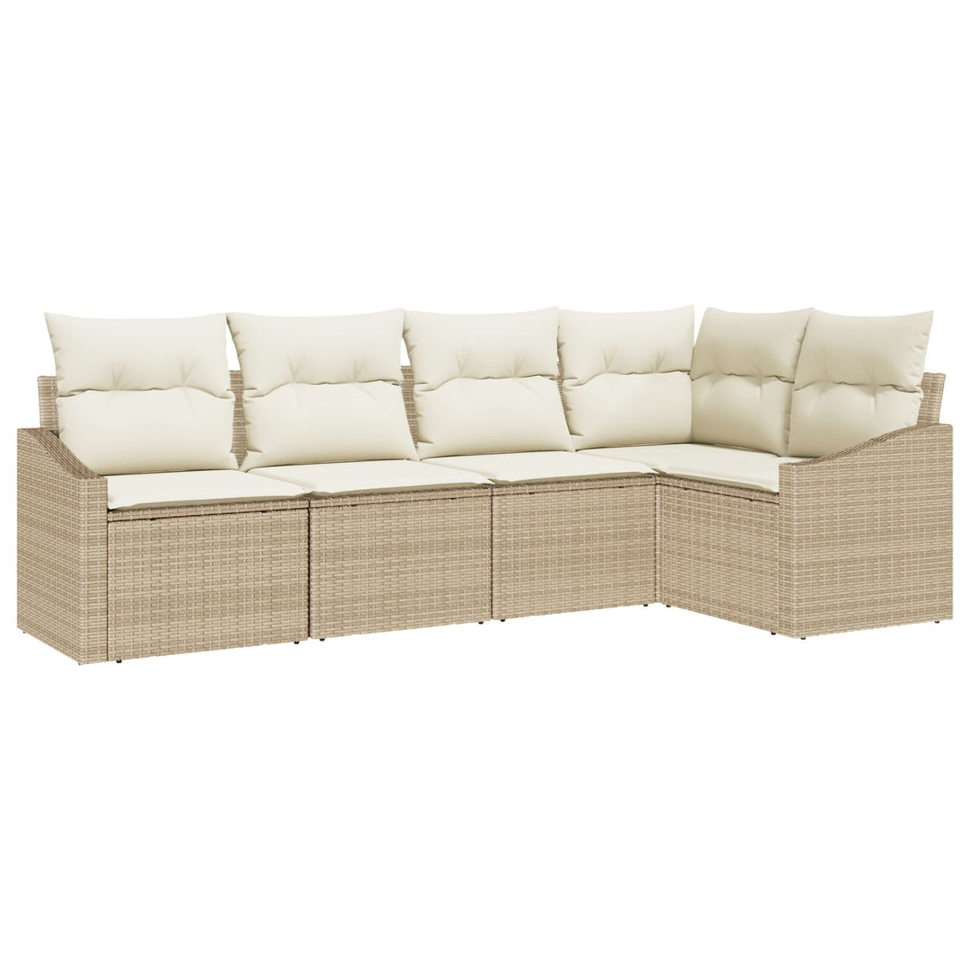 Havensofa Sæt 5 dele Beige, Creme Poly Rattan, Polyester, Stål