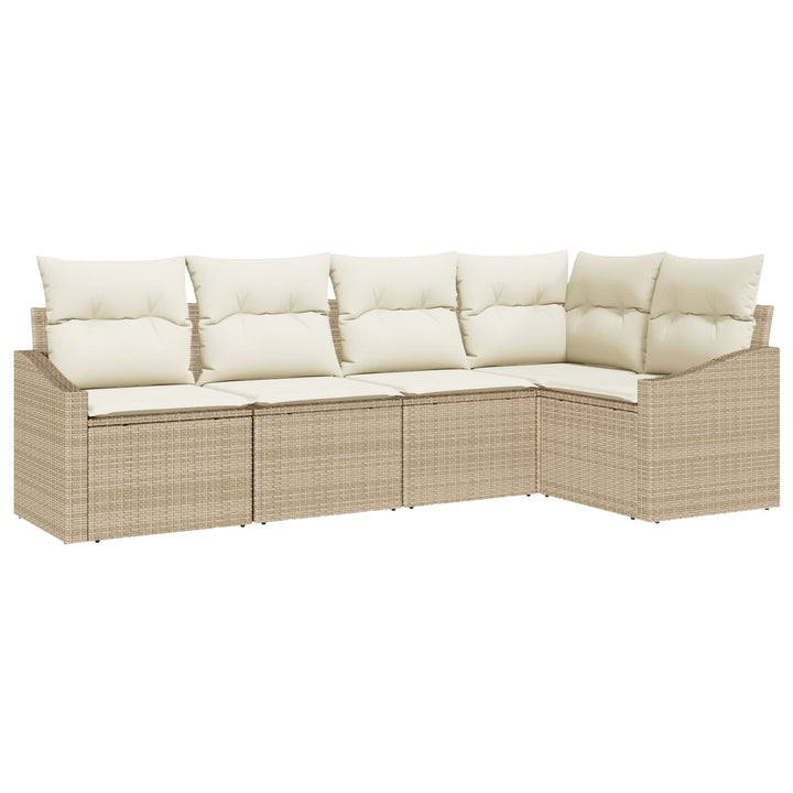 Havensofa Sæt 5 dele Beige, Creme Poly Rattan, Polyester, Stål