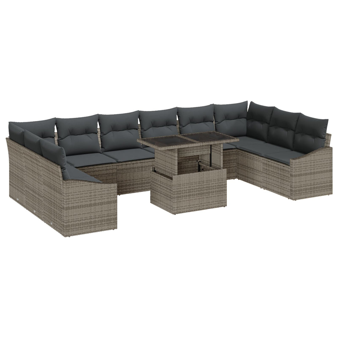 Have Sofa Sæt 11 Deles Grå Rattan og Stof Have Sofa Sæt