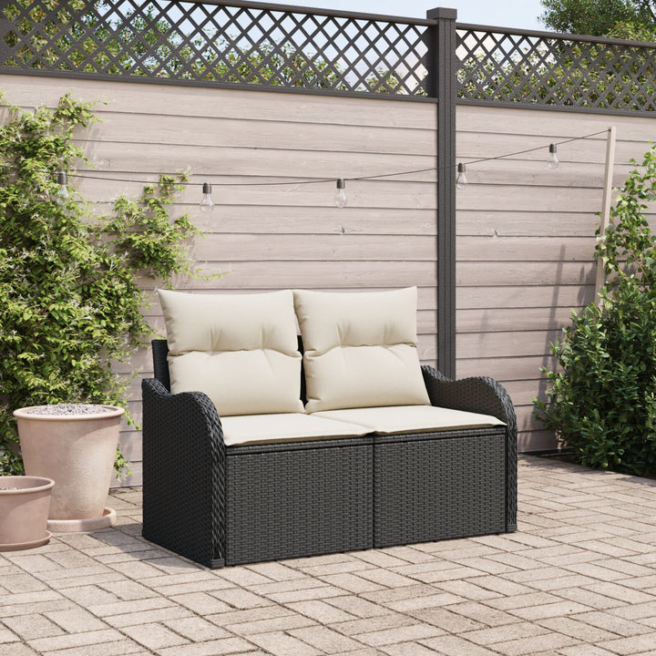 2-personers havnesofa med opbevaring og puder Sort poly rattan