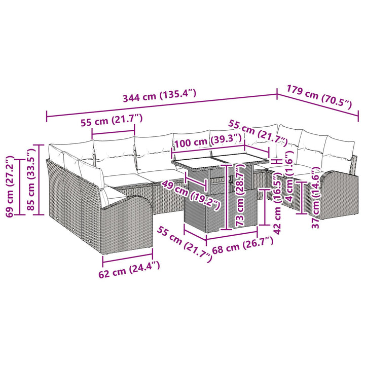 11-Personers Have Sofa Sæt med Hynder Beige Poly Rattan