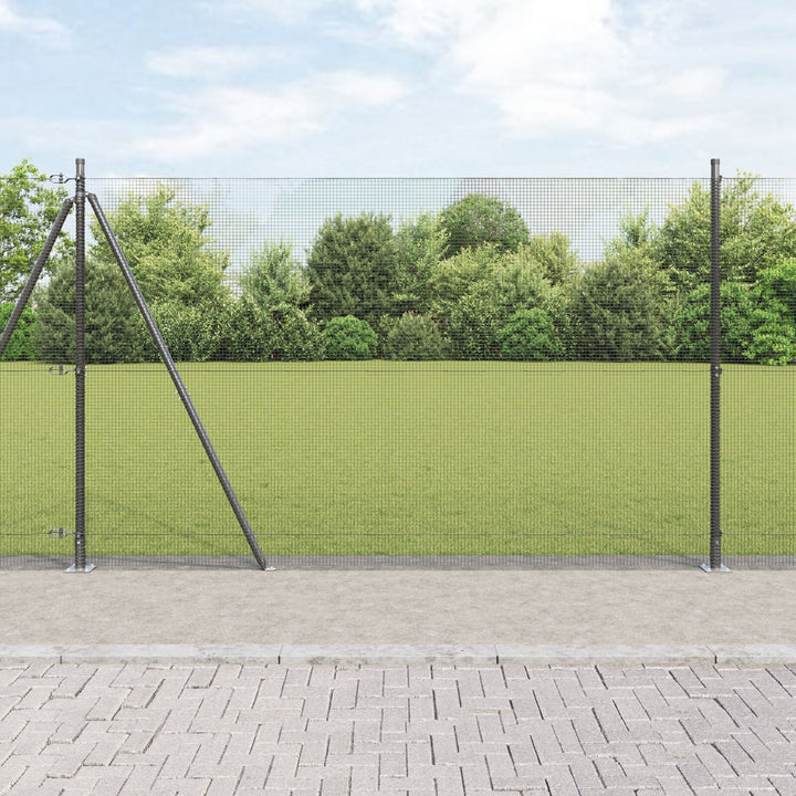 Welded Wire Fence med 13 Flangerede Stolper Grå 1.5x50 m Stål
