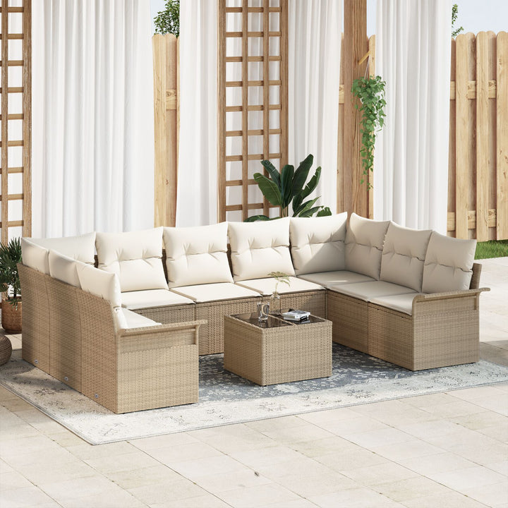 10 Delers Have Sofa Sæt med Puder Brun Poly Rattan