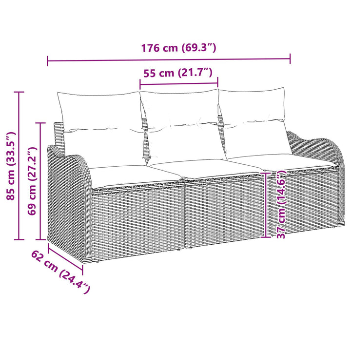 3 Styk Have Sofa Sæt med Puder Sort Poly Rattan