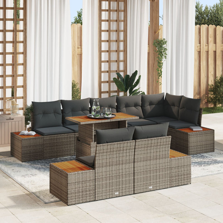 Have Sofa Sæt Sæt af 9 Grå, Naturligt Træ Poly Rattan, Stål, Træ