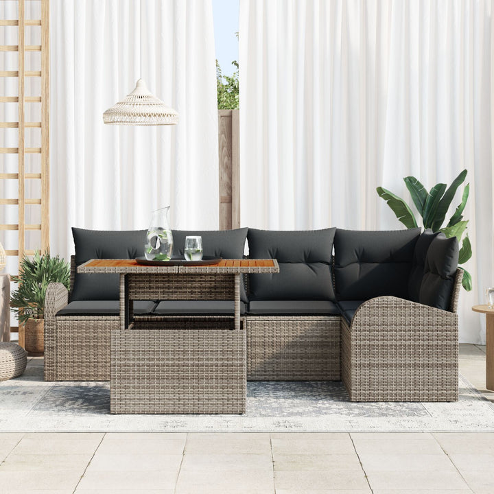 Have Sofa Sæt Sæt af 6 Grå Poly Rattan, Stål, Polyester Have Sofa