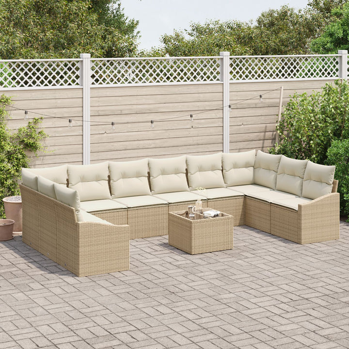 Have Sofa Sæt 11 dele Beige Syntetisk Rattan Udendørs Sofa