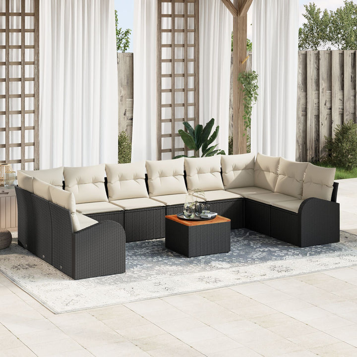 11-delt have sofa sæt med hynder Sort Poly Rattan Akacia