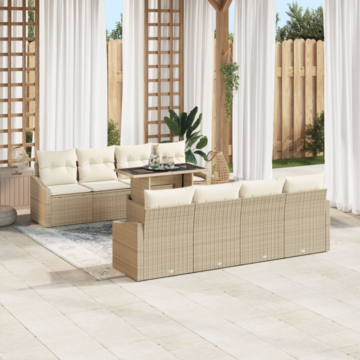 9-delt havesofa sæt med puder beige poly rattan