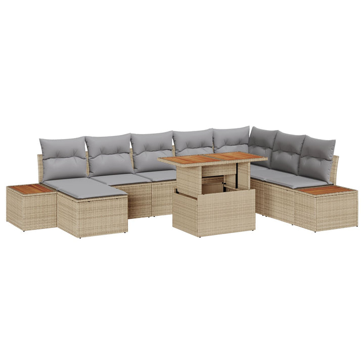 Havemøbel Sæt 9 Dele Beige, Grå Rattan, Polyester, Skum Havesofa