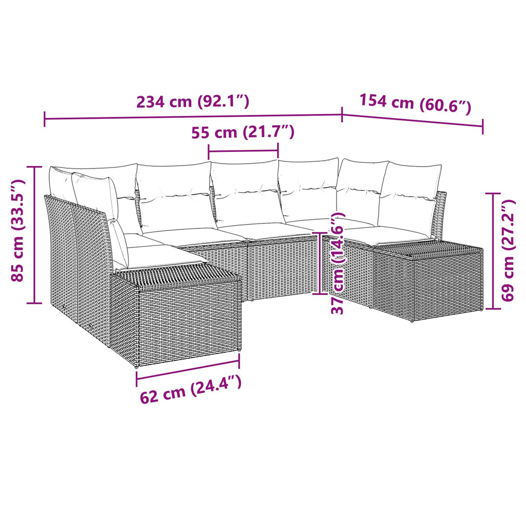 have sofa sæt Sæt af 6 Brun og creme Rattan, polyester, skum